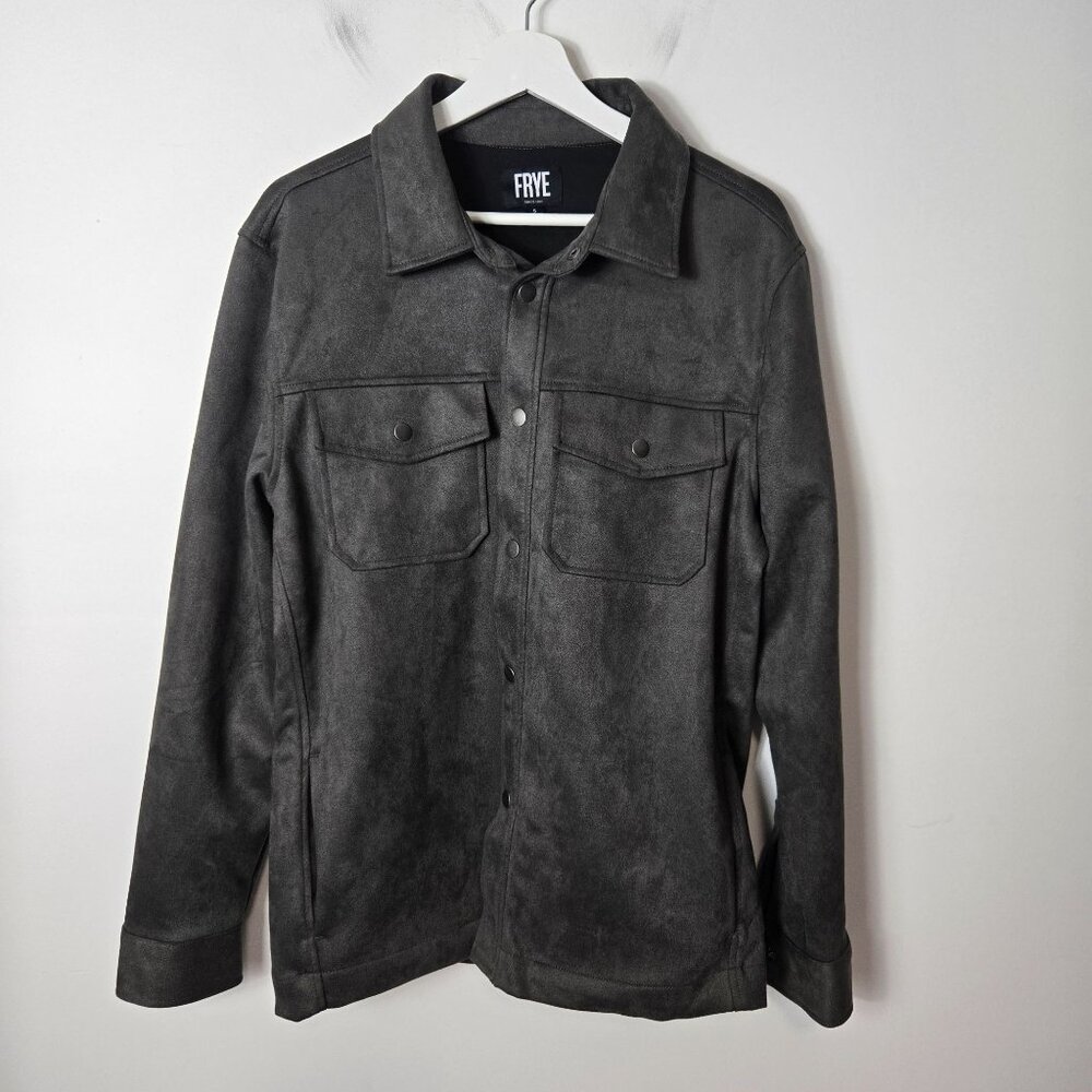 FRYE Men's Size S Faux Suede Snap-Up Shirt Jacket Charcoal Gray